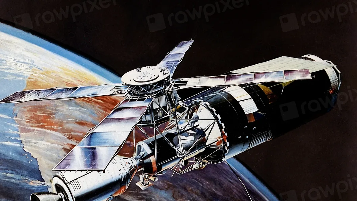 A satellite in space, with the Earth visible in the background.